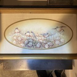 Vintage Signed by Margie Morrow 1983 Framed print of birds on a flowering branch