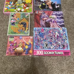 VINTAGE PUZZLES LOT-MUPPETS/LOONEY TUNES/DISNEY-6 total