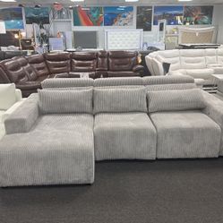 Stunning Grey Corduroy Power Reclining Sectional $1599