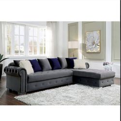 Grey Sectional Tufted Style 
