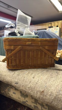 vintage bamboo wicker sewing organizer box