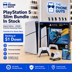 Sony PlayStation 5 Slim Console Digital Edition 825GB - Fortnite Flowering Chaos Bundle (Brand New) - $1 Down Payment Plan Available