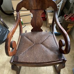 Vintage Rocking Chair With Rush Seat 