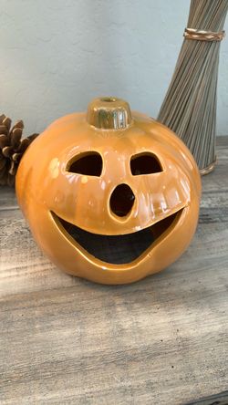 Glazed Ceramic Jack-O'-Lantern Pumpkin Halloween Decor (6”)