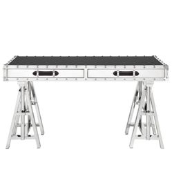 Adjustable height steel + glass flight desk or table