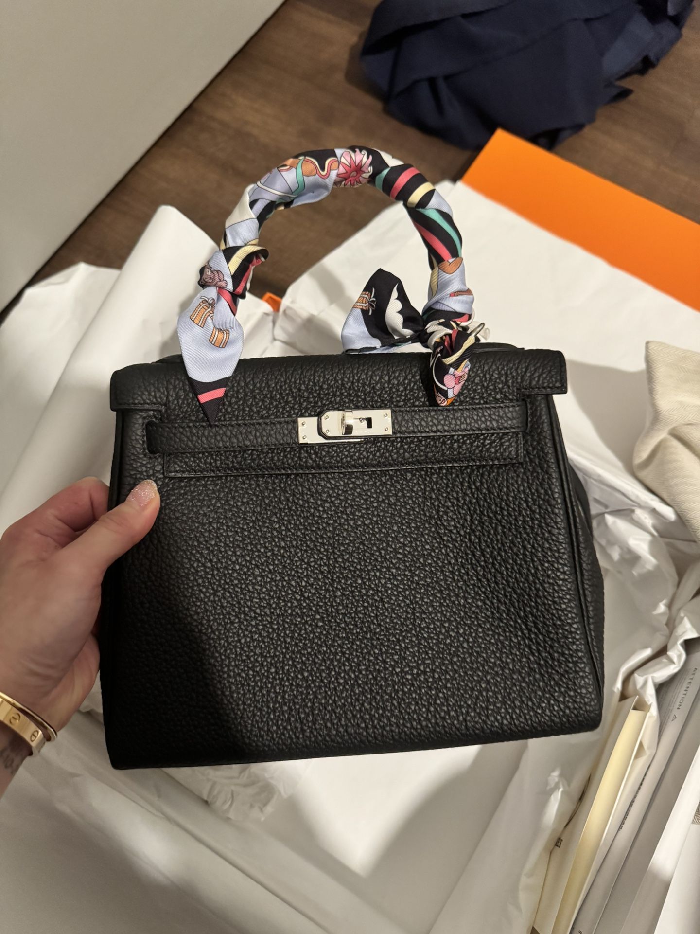 Preowned Hermes 25 Togo Black palladium Hardware