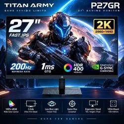 TITAN ARMY P27GR 27" QHD 2560x1440 200Hz Fast IPS Gaming Monitor 1ms HDR400