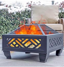 ❤️‍🔥 26-inch steel square bonfire with grill and poker,