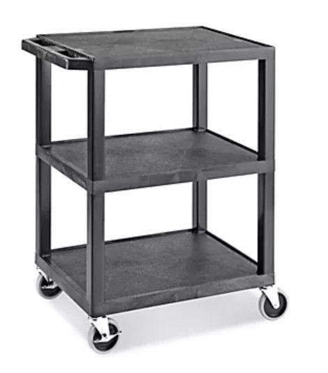 Uline 3-Shelf Utility Cart with Flat Shelves - 27 x 18 x 34", Black