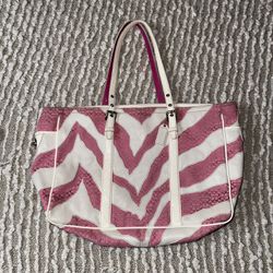 Coach limited edition pink and white zebra patchwork large gallery multi tote bag satchel
