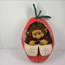 VTG Hosung Little Monkey Lost Brown Red Apple Hand Puppet Flocked Face 12" Plush