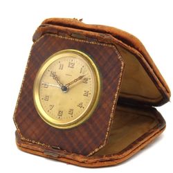 Vintage Kienzle Germany Folding Travel Alarm Clock w/ Leather Case