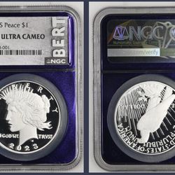 SILVER 2023 S PEACE $1 NGC BERT LABEL PF 70 ULTRA CAMEO