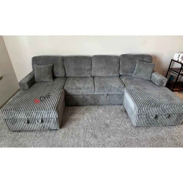 Corduroy Living Room Sleeper Sectional Couch With Pull Out Bed - Limited Time Offer