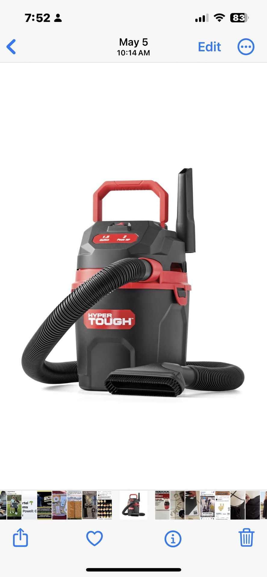 Hyper Tough 1.5 Gallon 2 Peak HP Poly Wet/Dry Vacuum