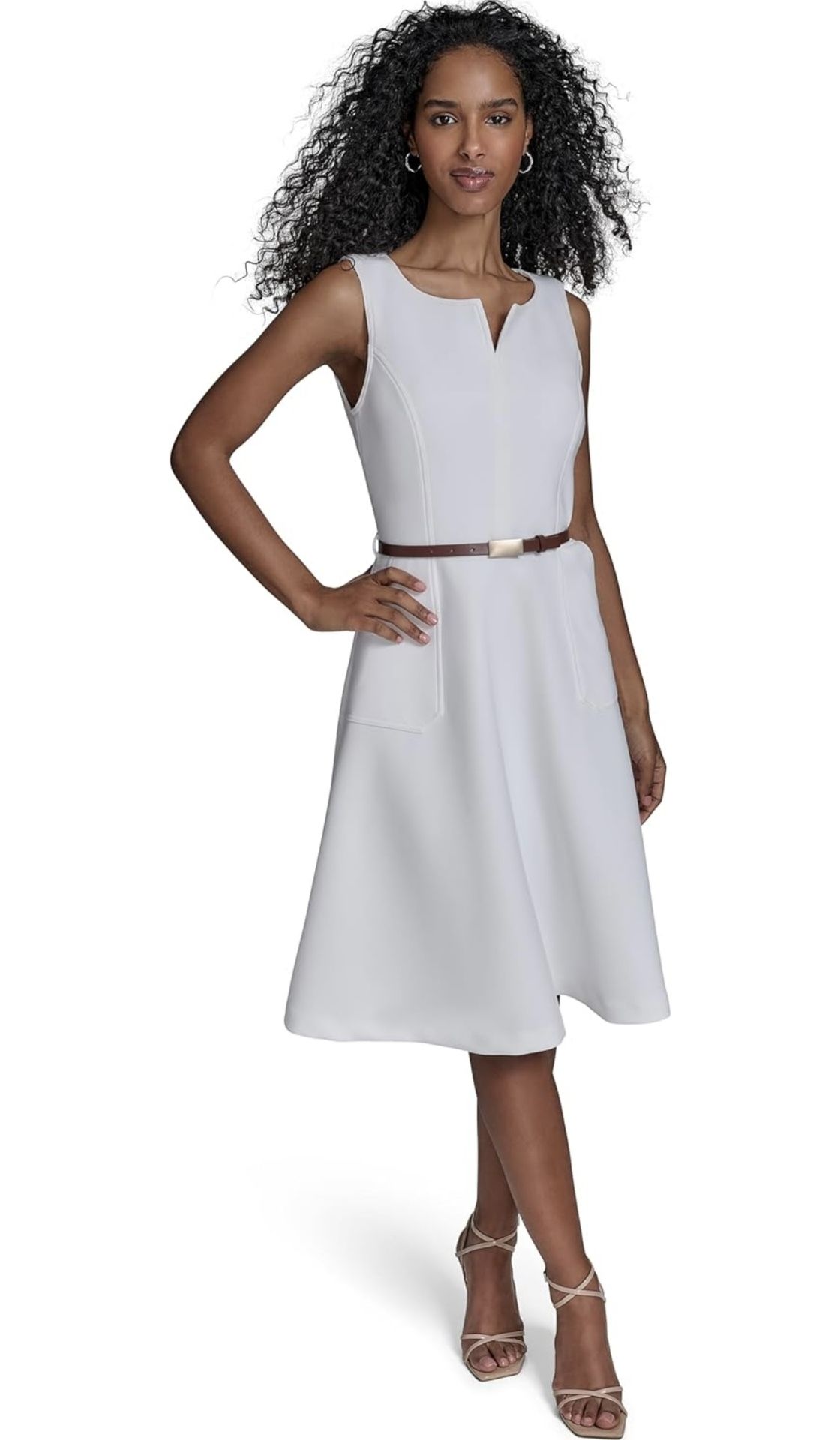 Calvin Klein Women's Scuba Aline Casual Sleeveless Dress Color: White Size:4 Fabric type 92% Polyester, 8% Spandex Care instructions Dry Clean Only