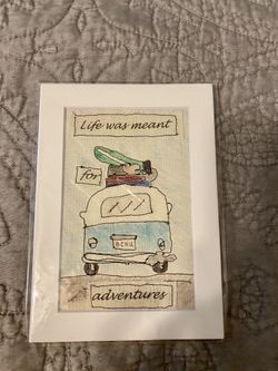 Shabby-Chic -Original Design. VW Bus, Hand Drawn, Painted & Sewn -