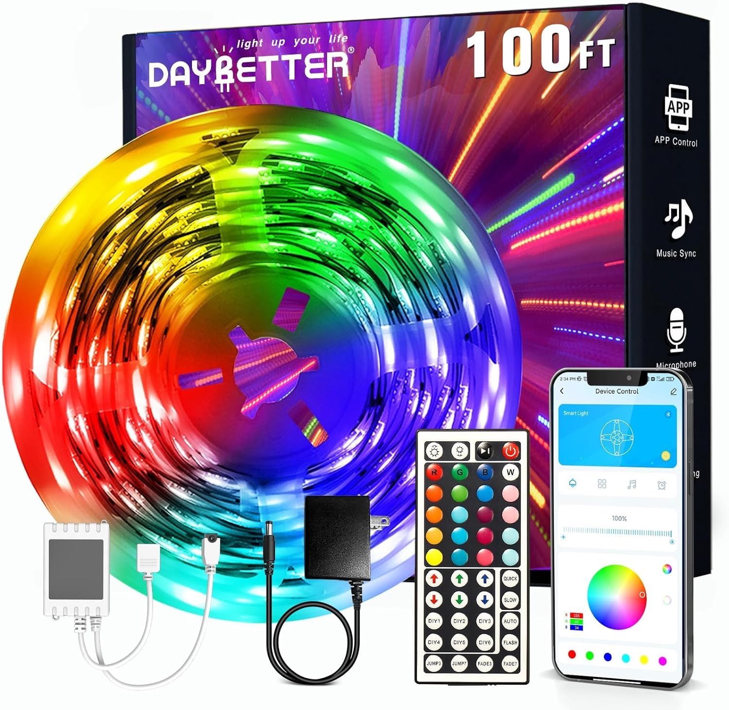 100Ft LED Strip Lights, Smart Light with App Remote Control, RGB LED Lights 
