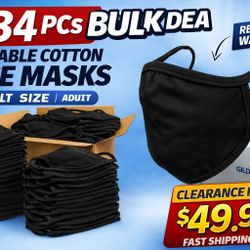 1 X Box Gildan Youth Reusable Everyday Cotton Face Mask, Black (384 Pcs), Adult