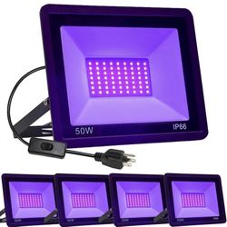 4 Pack 50W LED Black Lights, Blacklight Flood Light with Plug, IP66 Waterproof Outdoor UV Spotlight Lights for Dance Party Large Space, Glow in The Da