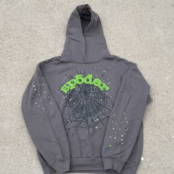 Sp5der WorldWide OG Web Grey & Green Hoodie Size Large New 