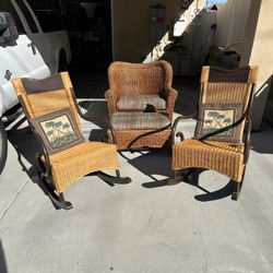 Rocking Chairs, Wicker Chair, Ottoman and Table