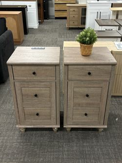 Set of 2, Nightstands with Charging Station, End Table with Power Outlets & USB Ports, Modern Side Table with Drawer and Storage Cabinet for Bedroom, 