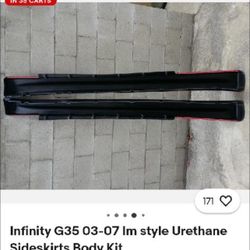 The image shows a pair of urethane side skirts, specifically designed for the Infiniti G35 Coupe models from 2003 to 2007. 