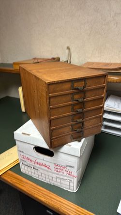 Antique oak six drawer, legal size paper drawer holder