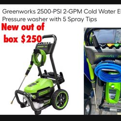  New out of box Greenworks 2500-PSI 2-GPM Cold Water Electric Pressure washer with 5 Spray Tip $250 cash only East Palmdale 