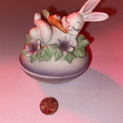 Lefton Bunny Egg Trinket Ceramic Jewelry box