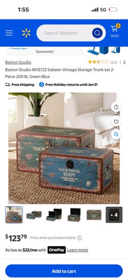 Baxton Studio WI13723 Sabeen Vintage Storage Trunk set 2-Piece 200 lb, Green Blue