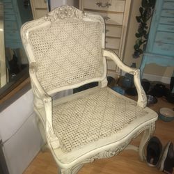 Large Vintage French Provintial Cane Wide Accent Chair 