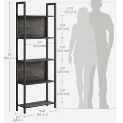  5-Tier Bookshelf, Book Shelf, Industrial Bookcase, with Steel Frame, for Living Room, Home Office, Bedroom