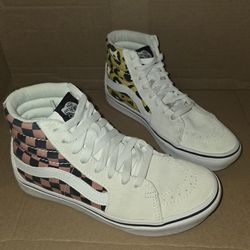 Vans Comfycush Sk8-Hi Mixed Media Check Leopard Sneakers Womens 7 White Multicolor