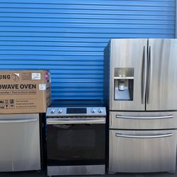 Full set complete package kitchen Samsung stainless steel appliances (refrigerator stove microwave