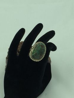 Vintage 925 STER Silver L Slab Turquoise Ring 7.25