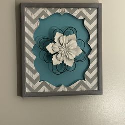 Two Turquoise And Gray Pictures 13 1/2x13 1/2