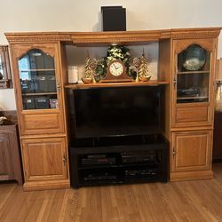 Solid Golden Oak entertainment center with two towers