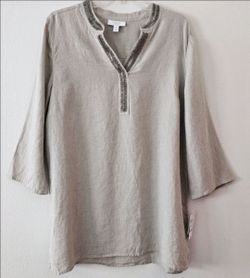 Charter Club Women's XL 100% Linen Embellished Tunic Top NEW
