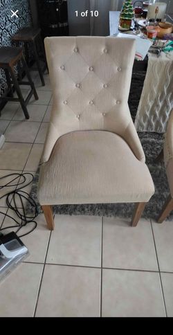 4 Beige Tufted Upholstered Dining Chairs