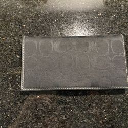 Coach Leather Checkbook Holder Black Satin Signature