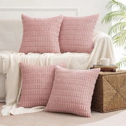 MIULEE Pack of 4 Blush Pink Corduroy Decorative Valentines Throw Pillow Covers 18x18 Inch