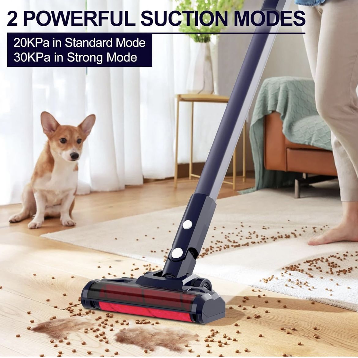 Hihhy cordless vacuum cleaner, vertical vacuum cleaner, 30 kPa strong suction, 35 minutes battery life, rechargeable portable handheld vacuum cleaner,
