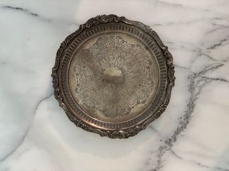 Vintage Ornate Tray Silverplated 13.5” Round