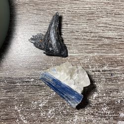 Blue Kyanite On Quartz And Black Kyanite