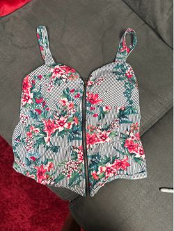 Floral Striped Zip-Up Crop Top