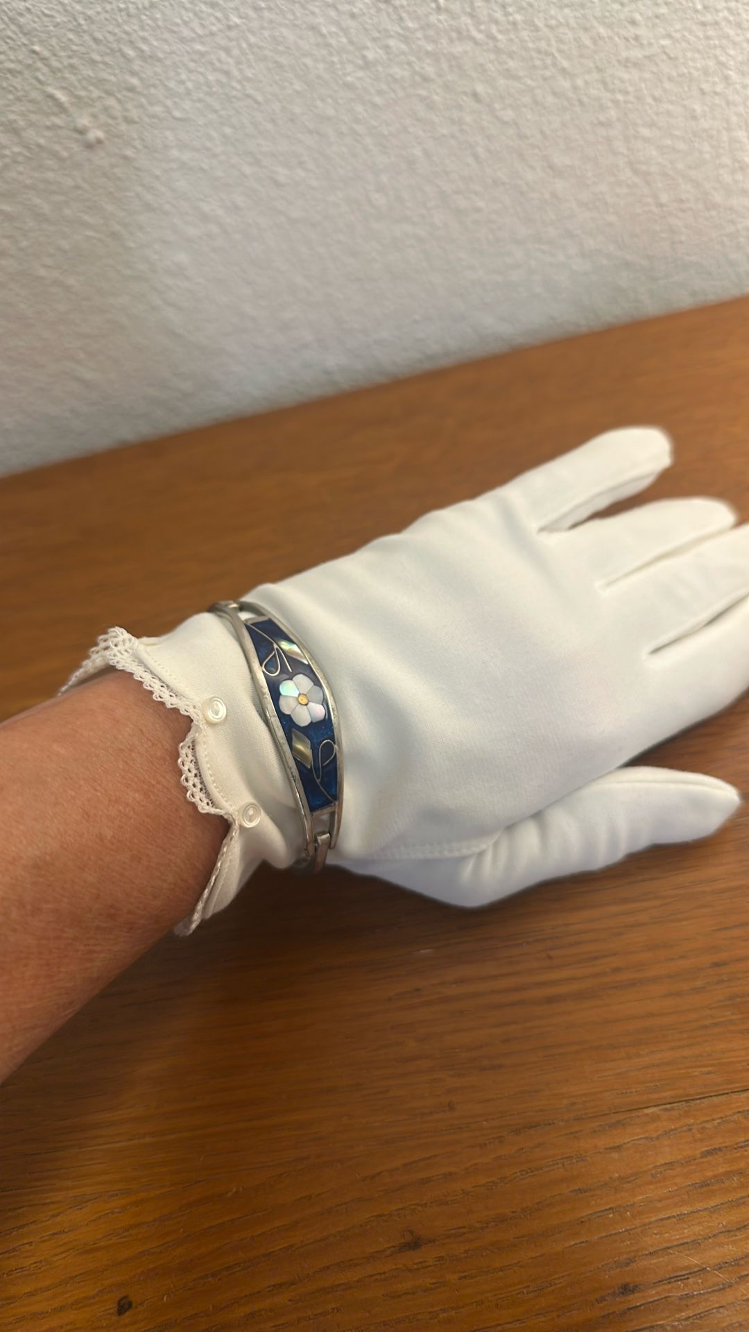 Mother Of Pearl Floral Sterling 925 Cuff Bracelet