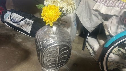 Large Embossed Metal Vase