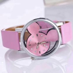 🩷 New! Pink & Silver Hallowed Mouse Ears Watch w Faux Leather Strap